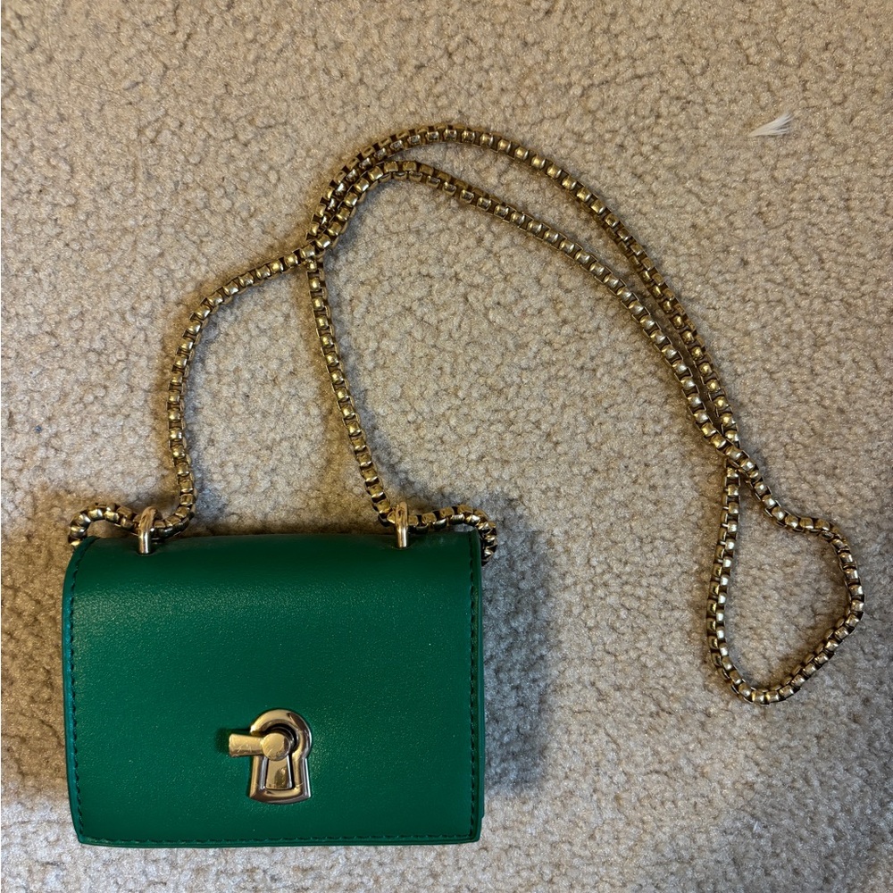 Francesca's Collections Green and Gold Mini Bag with Chain Strap
